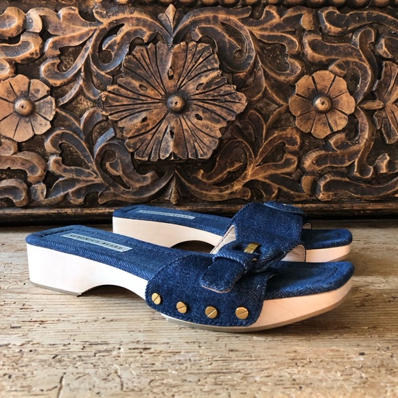 New NWOT Veronica Beard Davina Denim Wooden Heel Clog Sandals Eclipse 6M $330 - Picture 10 of 15